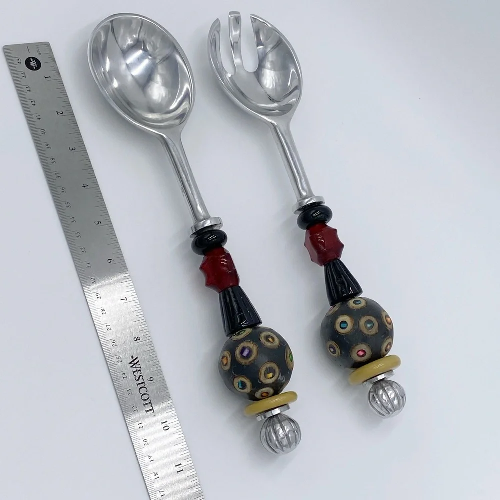 South Coast Beaded Salad Turners Fork Spoon Set